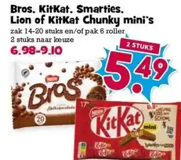 Boon`s Markt Bros, KitKat, Smarties, Lion of KitKat Chunky mini's aanbieding