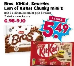 Boon`s Markt Bros, KitKat, Smarties, Lion of KitKat Chunky mini's aanbieding