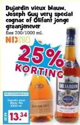 Boon`s Markt Dujardin vieux blauw. Joseph Guy very special cognac of Olifant jonge graanjenever aanbieding