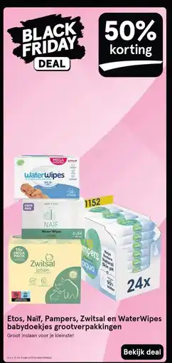 Etos Etos, Naïf, Pampers, Zwitsal en WaterWipes babydoekjes grootverpakkingen aanbieding
