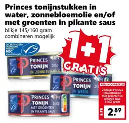Coop Princes tonijnstukken in water, zonnebloemolie en/of met groenten in pikante saus aanbieding