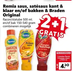 Coop Remia saus, satésaus kant & klaar en/of bakken & Braden Original aanbieding