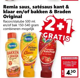 Coop Remia saus, satésaus kant & klaar en/of bakken & Braden Original aanbieding