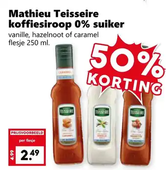 Coop Mathieu Teisseire koffiesiroop 0% suiker aanbieding