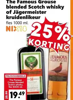 Coop The Famous Grouse blended Scotch whisky of Jägermeister kruidenlikeur aanbieding