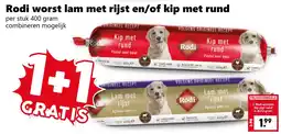 Coop Rodi worst lam met rijst en/of kip met rund aanbieding