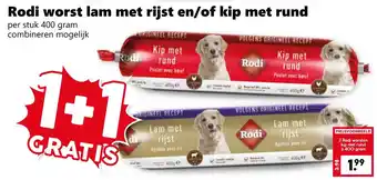 Coop Rodi worst lam met rijst en/of kip met rund aanbieding