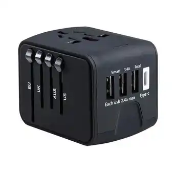 ANWB Fedec Universele Wereldstekker Zwart aanbieding