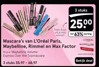 Etos Mascara's van L'Oréal Paris, Maybelline, Rimmel en Max Factor aanbieding