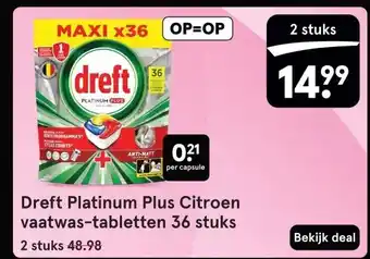 Etos Dreft Platinum Plus Citroen vaatwas-tabletten 36 stuks aanbieding