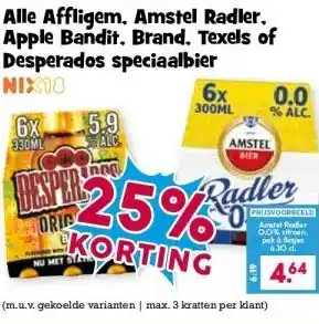 Boon`s Markt Alle Affligem, Amstel Radler, Apple Bandit. Brand. Texels of Desperados speciaalbier aanbieding