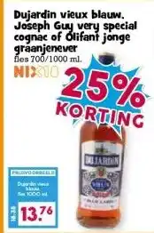Boon`s Markt Dujardin vieux blauw. Joseph Guy very special cognac of Olifant jonge graanjenever aanbieding