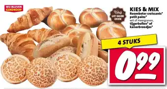 Nettorama KIES & MIX Roomboter croissants* petit pains* wit of meergranen, tijgerbollen* of kaiserbroodjes* aanbieding