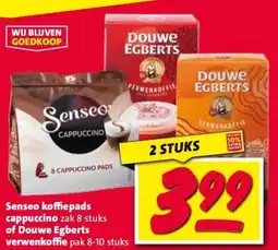 Nettorama Senseo koffiepads cappuccino zak 8 stuks of Douwe Egberts verwenkoffie pak 8-10 stuks aanbieding