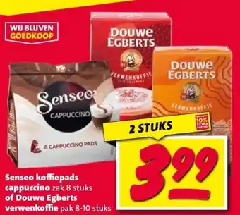 Nettorama Senseo koffiepads cappuccino zak 8 stuks of Douwe Egberts verwenkoffie pak 8-10 stuks aanbieding