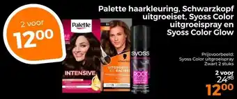 Trekpleister Palette haarkleuring, Schwarzkopf uitgroeiset, Syoss Color uitgroeispray en Syoss Color Clow aanbieding