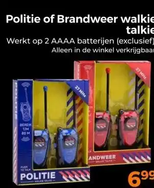 Trekpleister Politie of Brandweer walkietalkie aanbieding