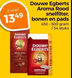 Trekpleister Douwe EgbertsAroma Rood snelfilter, bonen en pads aanbieding