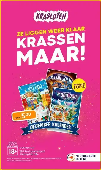 Trekpleister krasloten.nl Wat kost gokken jou? Stop op tijd. 18+ aanbieding