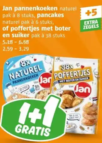 Poiesz Jan pannenkoeken, pancakes of poffertjes met boter en suiker aanbieding