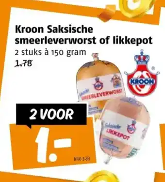 Poiesz Kroon Saksische smeerleverworst of likkepot op siroop aanbieding