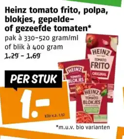 Poiesz Heinz tomato frito, polpa, blokjes, gepelde of gezeefde tomaten aanbieding