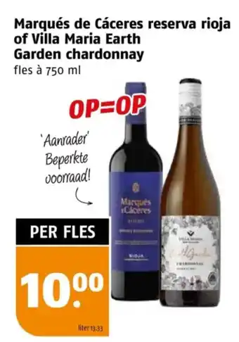 Poiesz Marqués de Cáceres reserva rioja of Villa Maria Earth Garden chardonnay aanbieding