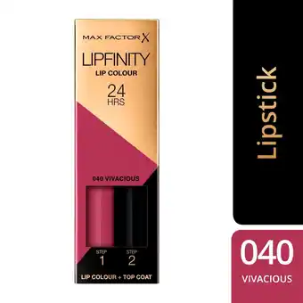 Kruidvat Max Factor Lipfinity Lip Colour 040 Vivacious 2-Step Longlasting Lipstick aanbieding
