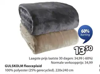 Jysk Gulskolm fleeceplaid aanbieding