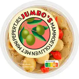 Jumbo Jumbo's Mammoet Olijven met Mini Pepertjes 130 g aanbieding