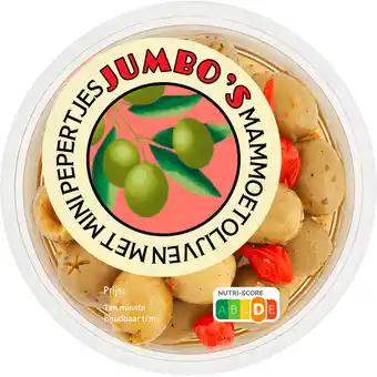 Jumbo Jumbo's Mammoet Olijven met Mini Pepertjes 130 g aanbieding