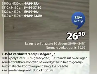 Jysk Losna verduisterend plisségordijn aanbieding