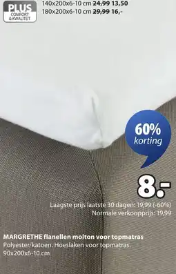 Jysk Margrethe flanellen molton voor topmatras aanbieding