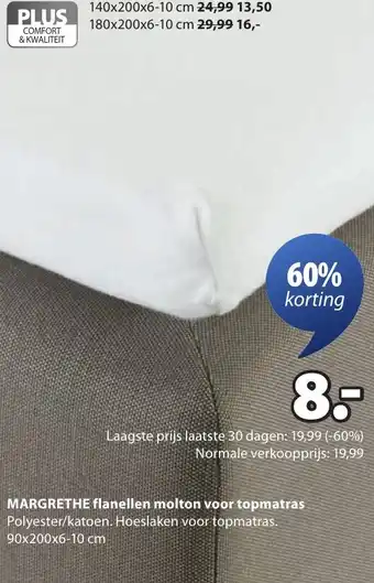 Jysk Margrethe flanellen molton voor topmatras aanbieding