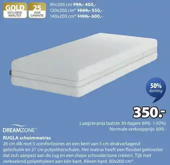 Jysk Dreamzone Rugla schuimmatras aanbieding