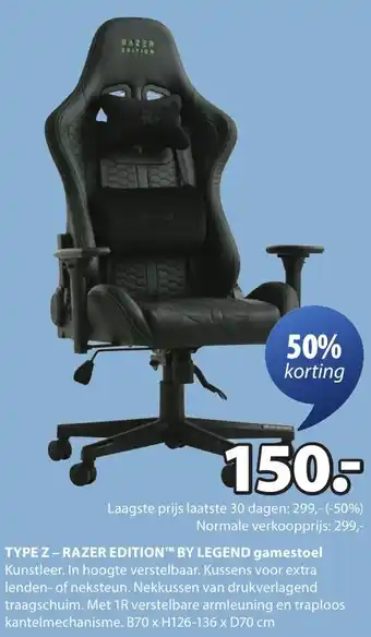 Jysk Type z - Razer Edition by legend gamestoel aanbieding