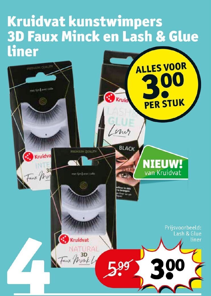 Kunstwimpers 3D Faux Minck en Lash & Glue liner aanbieding bij Kruidvat