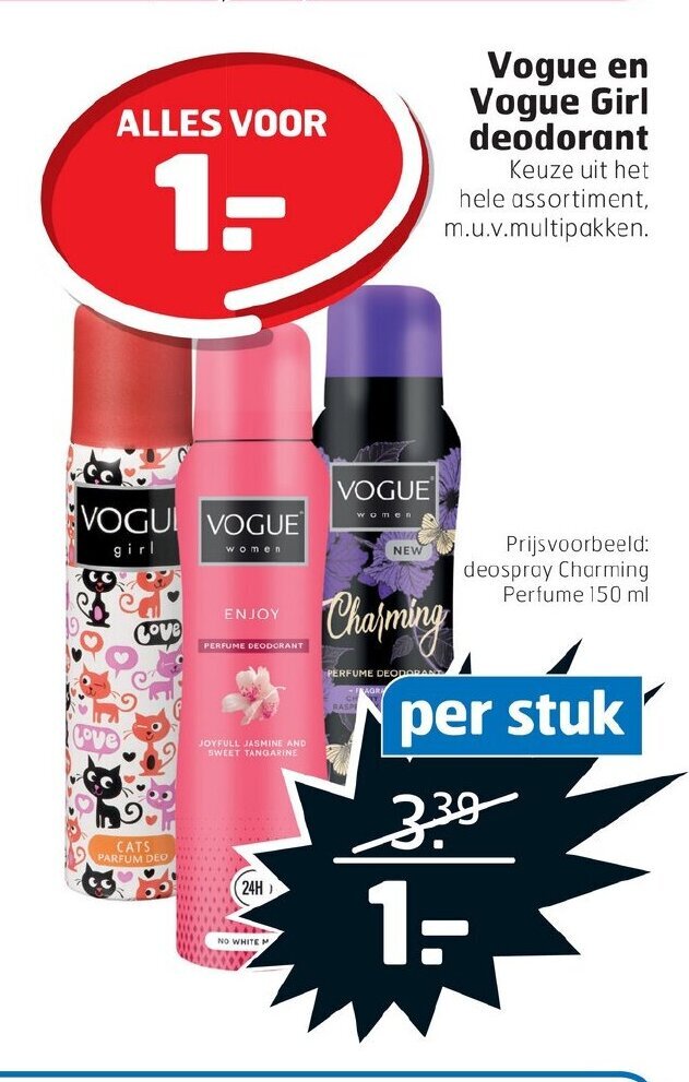 Vogue en Vogue girl deodorant aanbieding bij Trekpleister