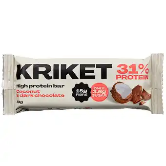 Holland & Barrett KRIKET Proteïnebar Kokosnoot & Pure chocolade - 50g aanbieding