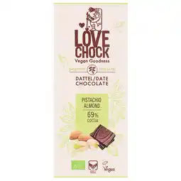 Holland & Barrett Lovechock Date Chocolate Pistachio Almond 69% – 70g aanbieding