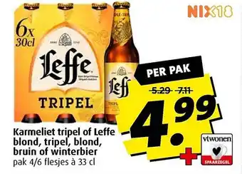 Boni Karmeliet tripel of Leffe blond, tripel, blond, bruin of winterbier pak 4/6 flesjes aanbieding