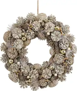 Intratuin Mica Decorations kerstkrans Hanley wit dennenappels D 45 H 9 cm aanbieding