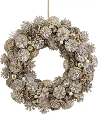 Intratuin Mica Decorations kerstkrans Hanley wit dennenappels D 45 H 9 cm aanbieding