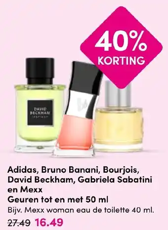 Drogisterij Visser Adidas, Bruno Banani, Bourjois, David Beckham, Gabriela Sabatini en Mexx aanbieding