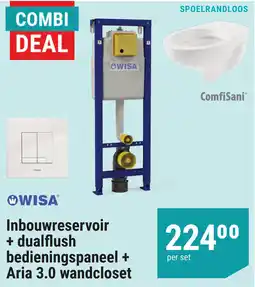 Pontmeyer WISA Inbouwreservoir + dualflush bedieningspaneel + Aria 3.0 wandcloset aanbieding