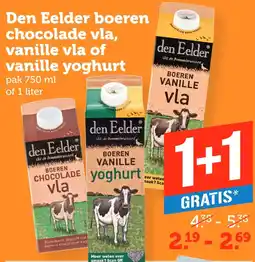 Coop Den Eelder boeren chocolade vla, vanille vla of vanille yoghurt aanbieding