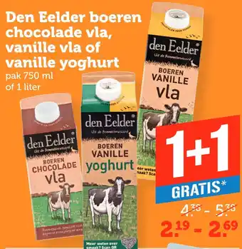 Coop Den Eelder boeren chocolade vla, vanille vla of vanille yoghurt aanbieding