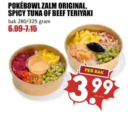 De Boerenschuur Pokébowl zalm original, spicy tuna of beef teriyaki aanbieding
