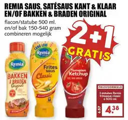 De Boerenschuur Remia saus, satésaus kant & klaar en of bakken & braden original aanbieding