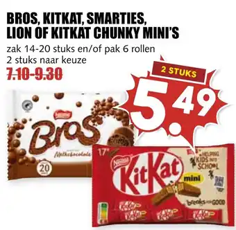 De Boerenschuur Bros, kitkat, smarties, lion of kitkat chunky mini's aanbieding
